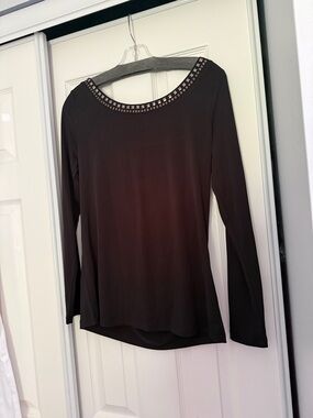 Sexy scoop back!! Women's Black Long-Sleeve Top with Studded neckline